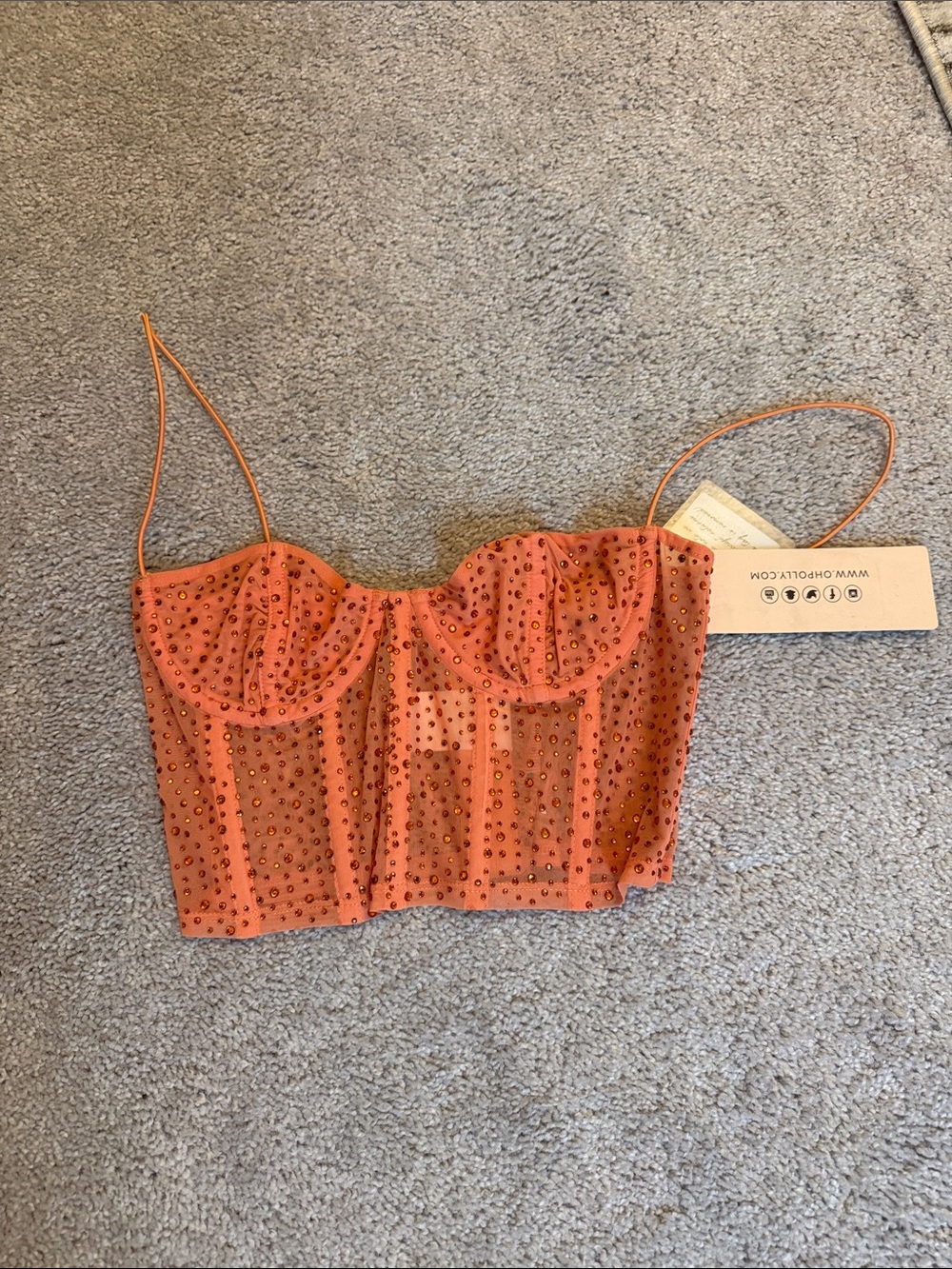 Oh Polly Orange Embellished Mesh Bustier Camisole